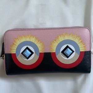 Fendi Monster Zip Around Leather Wallet